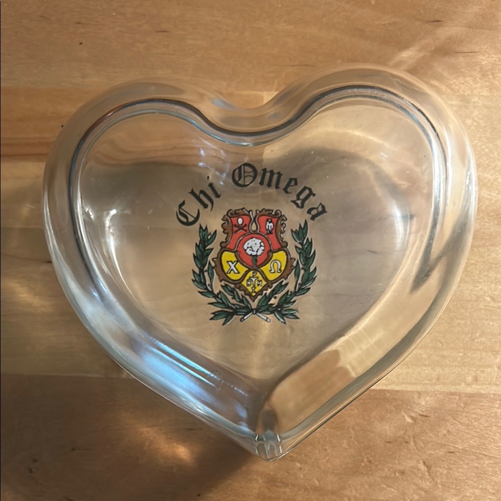 Chi Omega Heart-Shaped Glass Trinket Dish